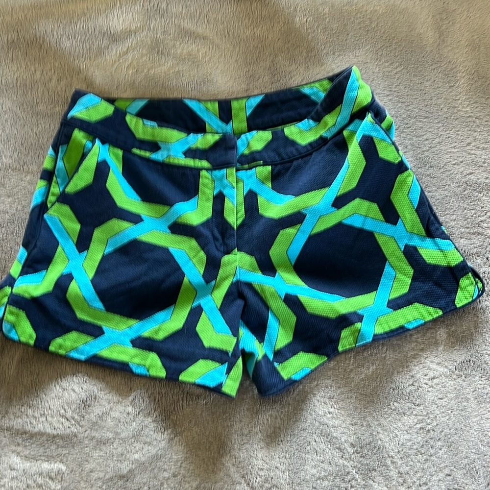 Kenar Shorts - bold geometric pattern - blue / green - size 8